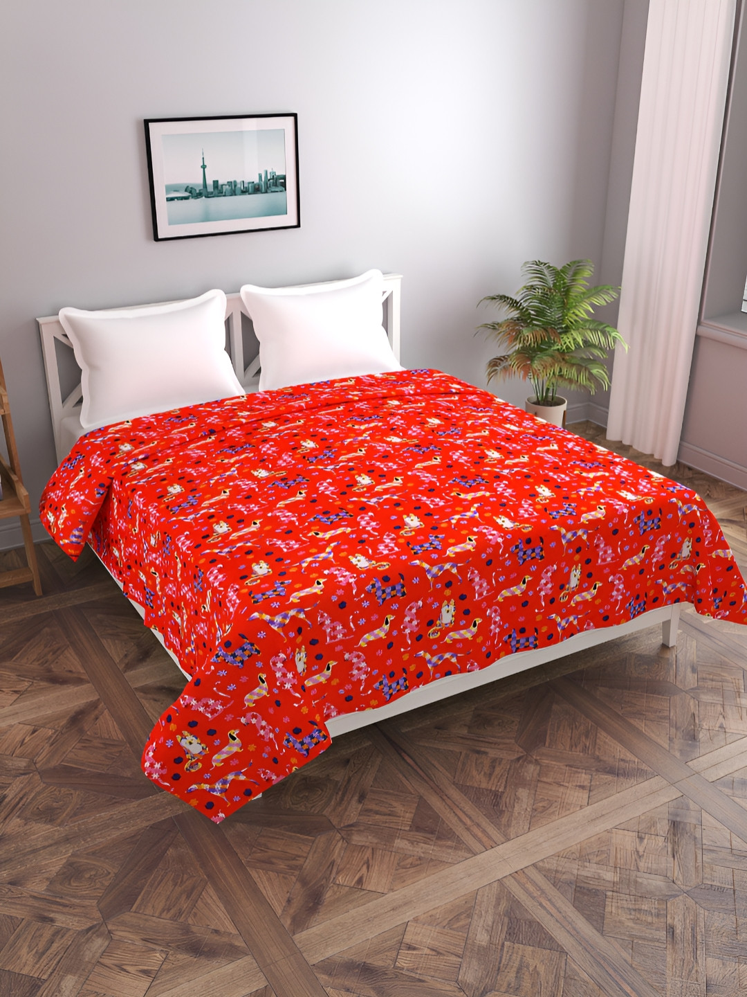 MORADO Red & Blue Printed 190 GSM Double Bed Duvet Cover With Zipper