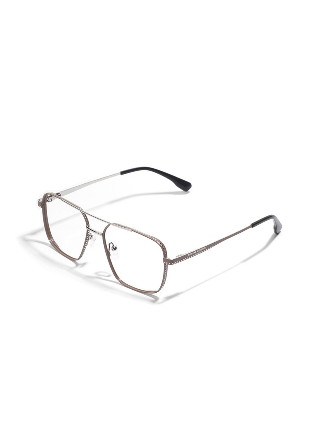 SAM & MARSHALL Osmium Silver-toned & Black Full Rim Glasses Square Frames