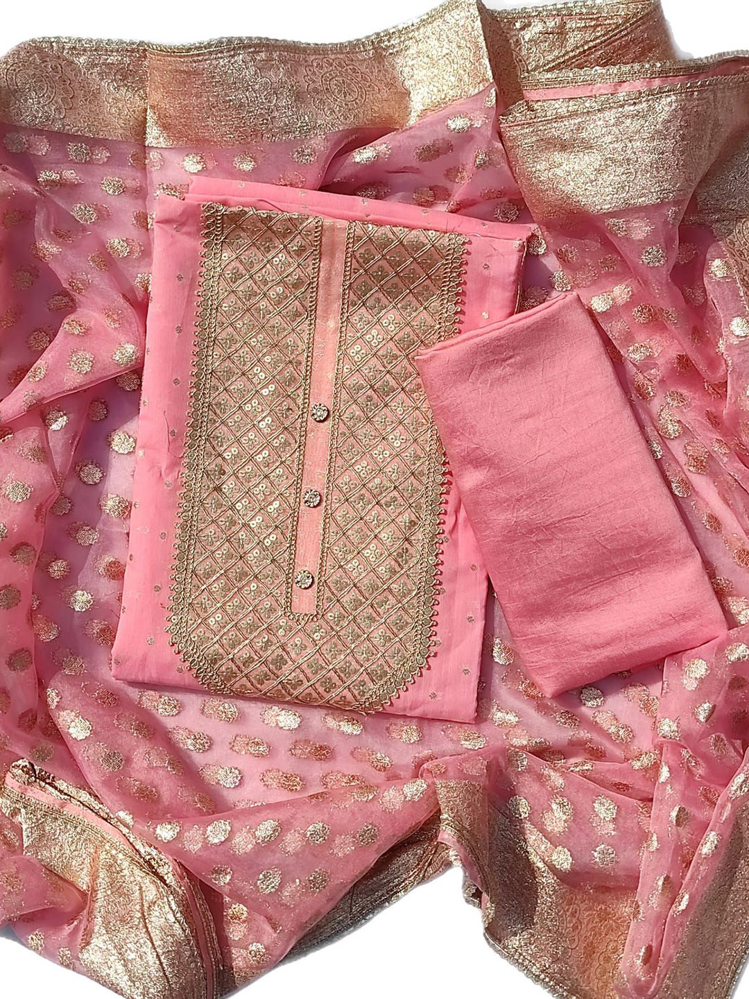 GC 80 BY GAURI COLLECTION Geometric Embroidered Organza Unstitched Dress Material