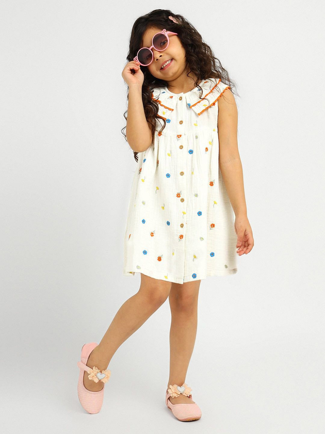 Somersault Floral Embroidered Crinkled A-Line Dress