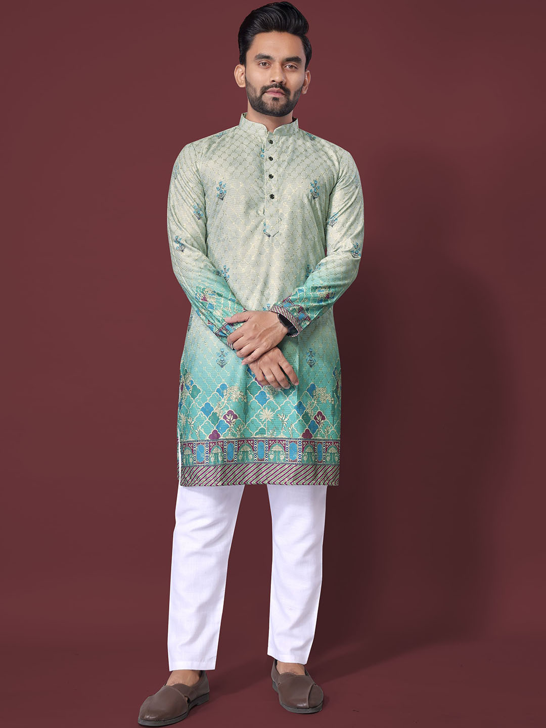 CHARLOTTE GRACIOUS Men Floral Printed Sequinned Shadow Work Kurta