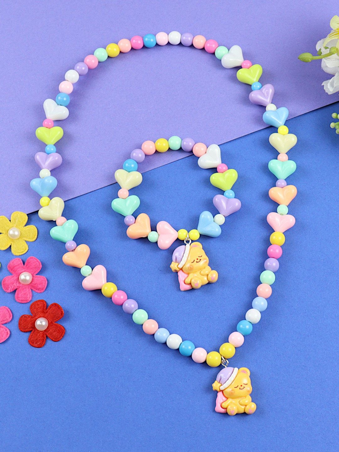 Asthetika Kids Girls Teddy Bear Charm Necklace & Bracelet Jewellery Set