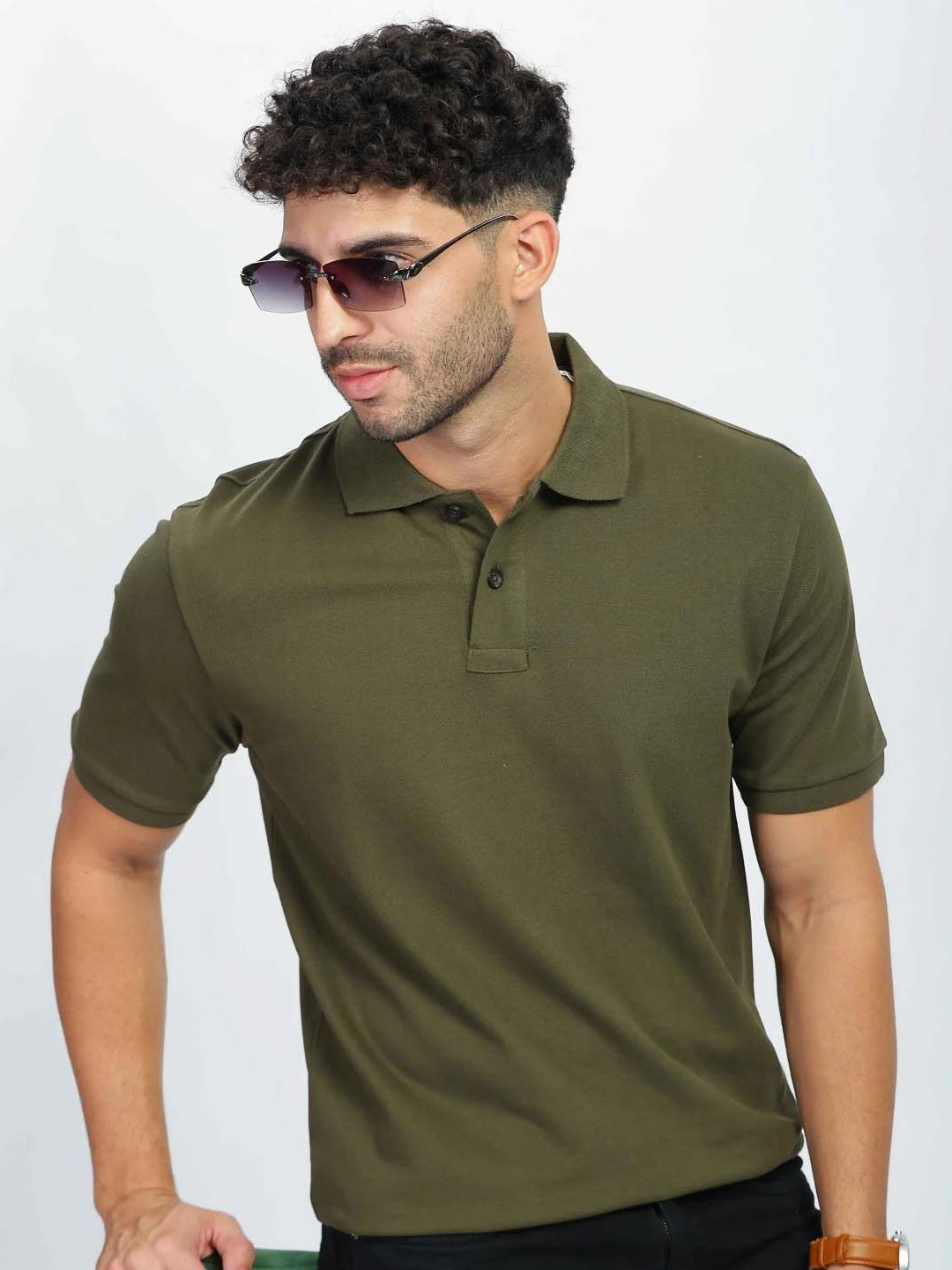 Organic Chics Men Anti Odour Solid Polo Collar Cotton T-shirt