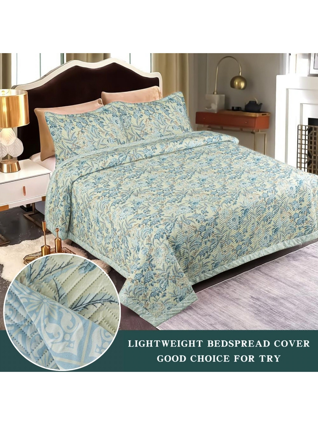 Innovative Edge Ultrasonic Blue Printed Cotton 210 TC Queen Bedsheet Set  2.28m x 2.54m