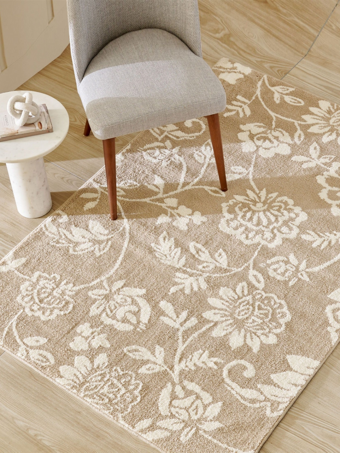Home Centre Savanna Bloomery Beige & Cream Colored Floral Printed Carpet