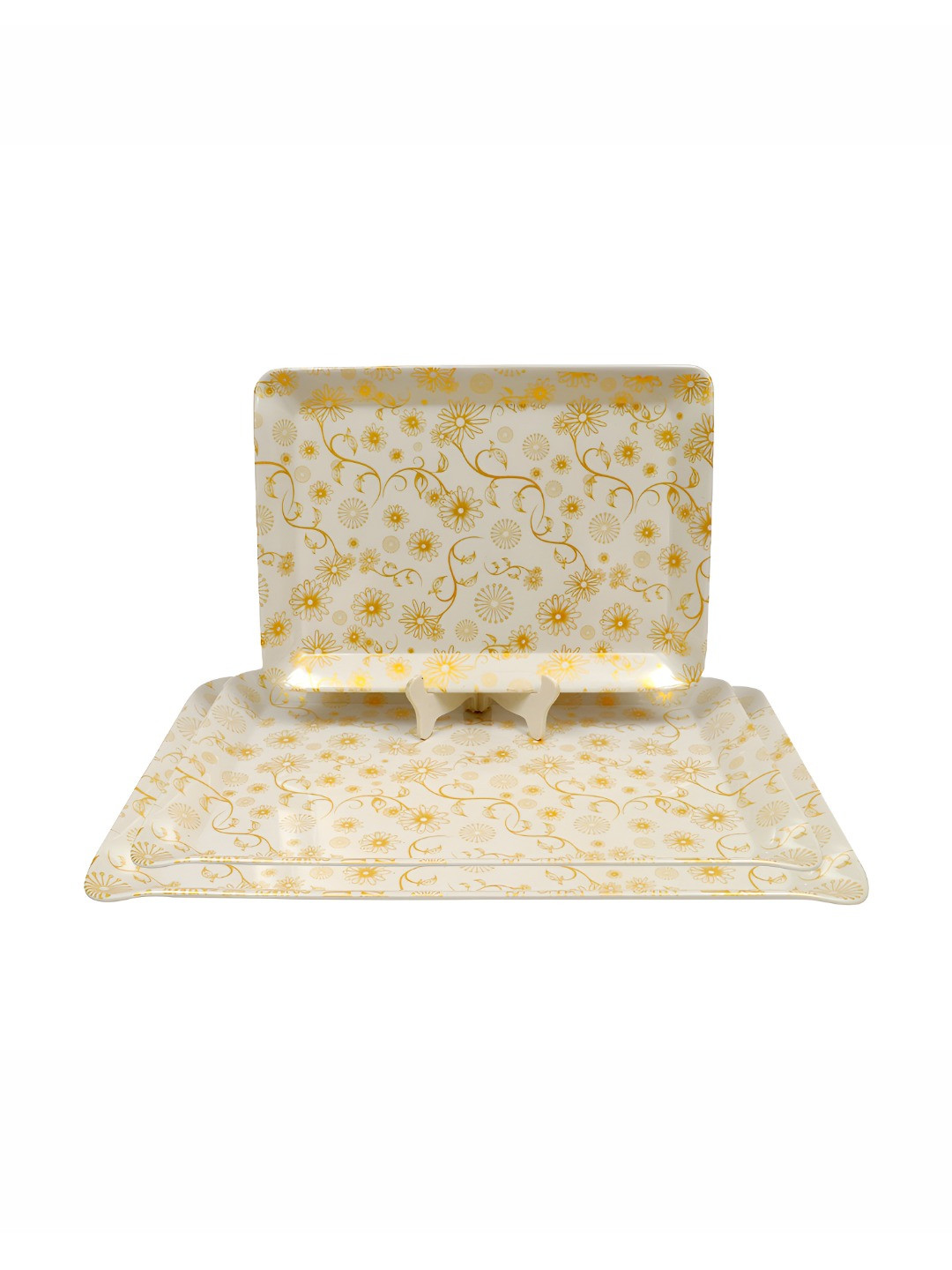 ARIYA White & Gold Toned 3 Pieces Printed Melamine Serving Trays