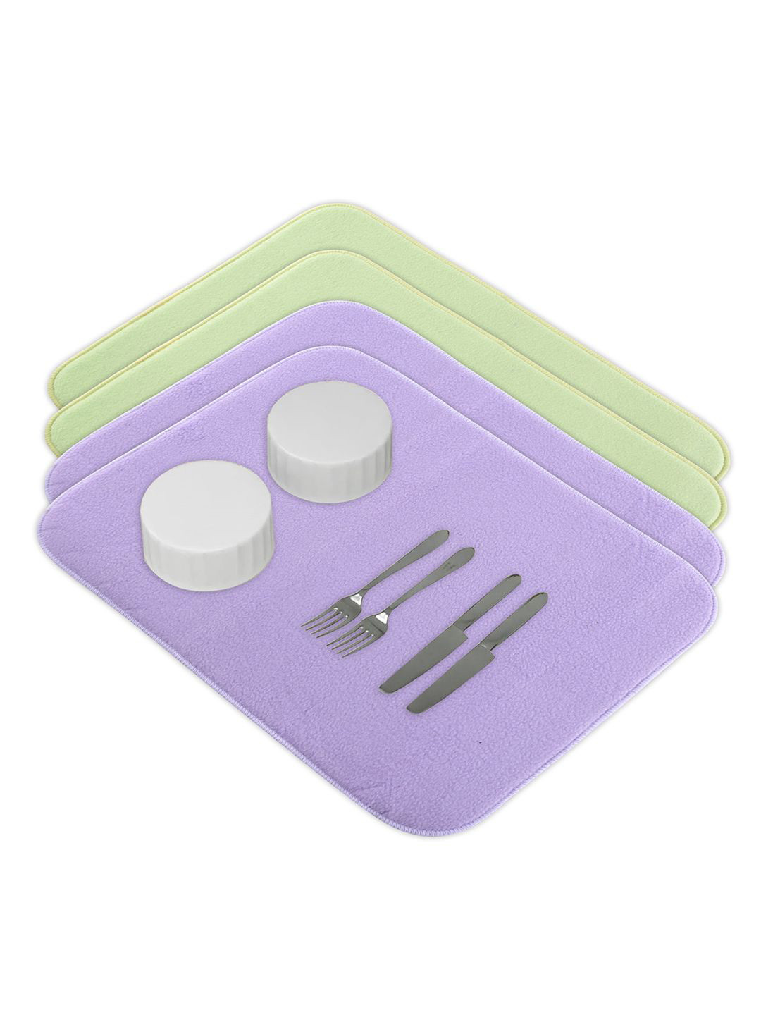 Kuber Industries 4-Pcs Purple & Green Non Slip Dish Drying Mats