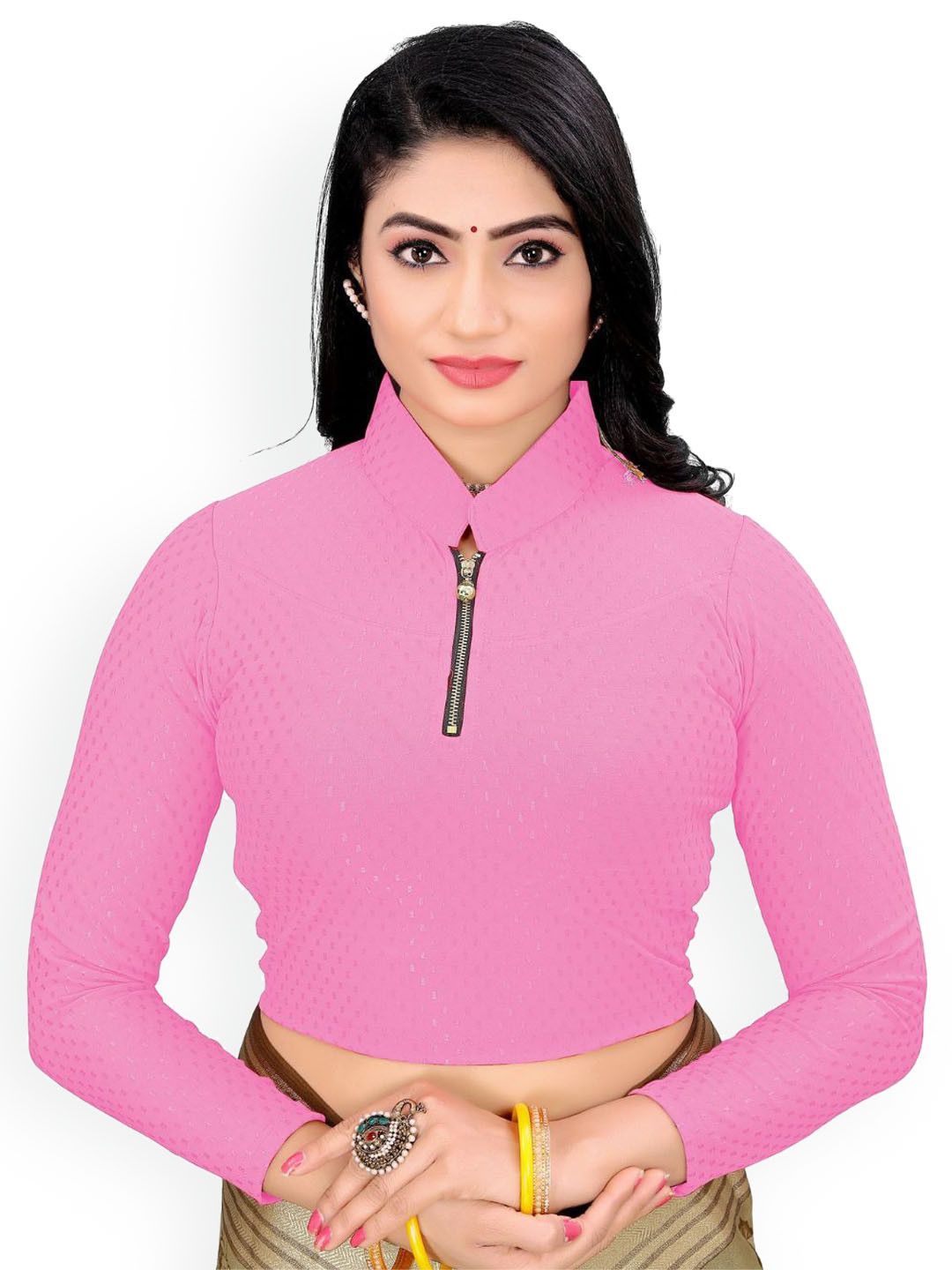SS Sanket Synthetics Dobby Zipper Full Sleeved Saree Blouse