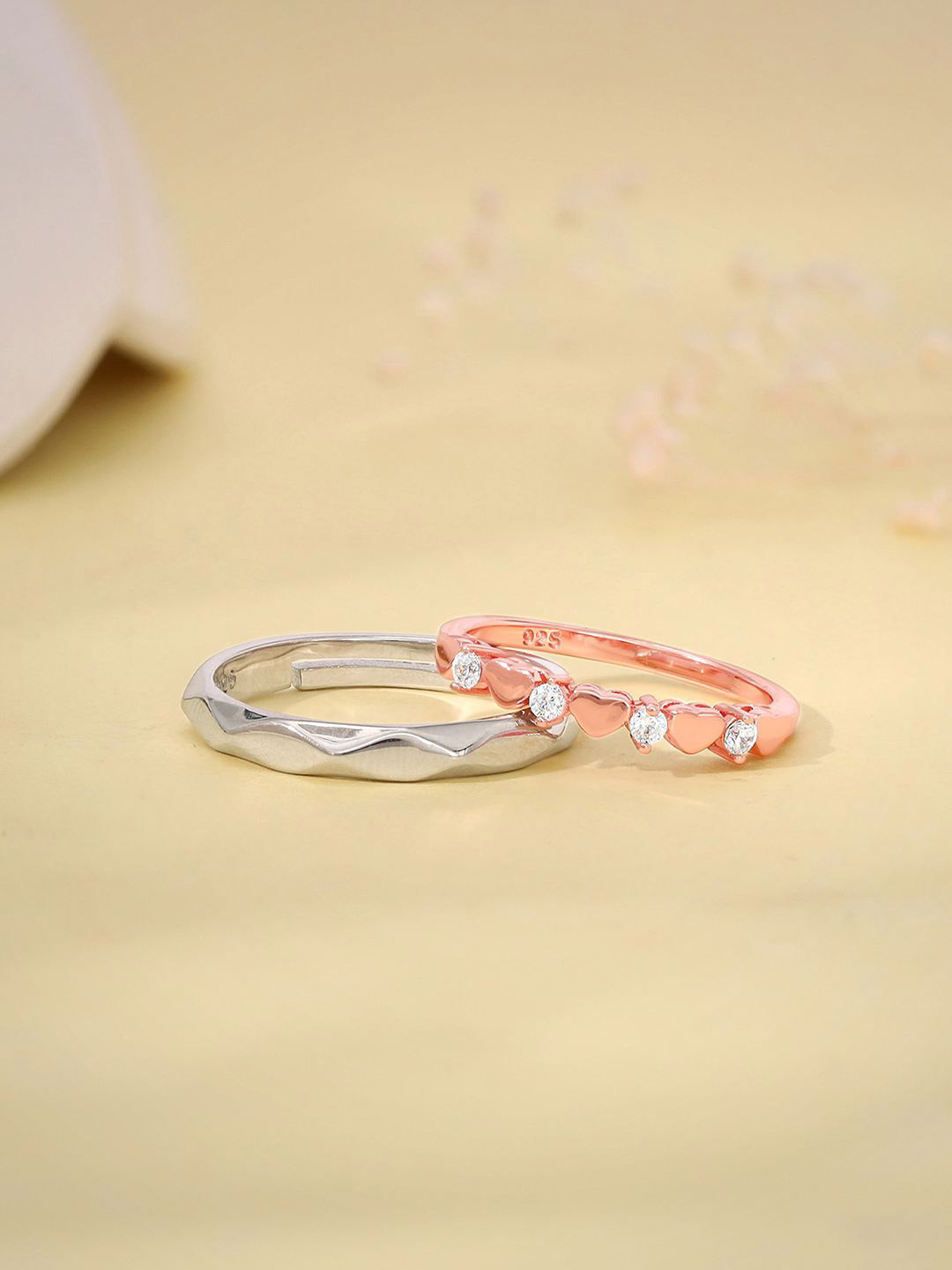 GIVA Set Of 2 925 Sterling Silver Rhodium & Rose Gold-Plated Couple Band Rings