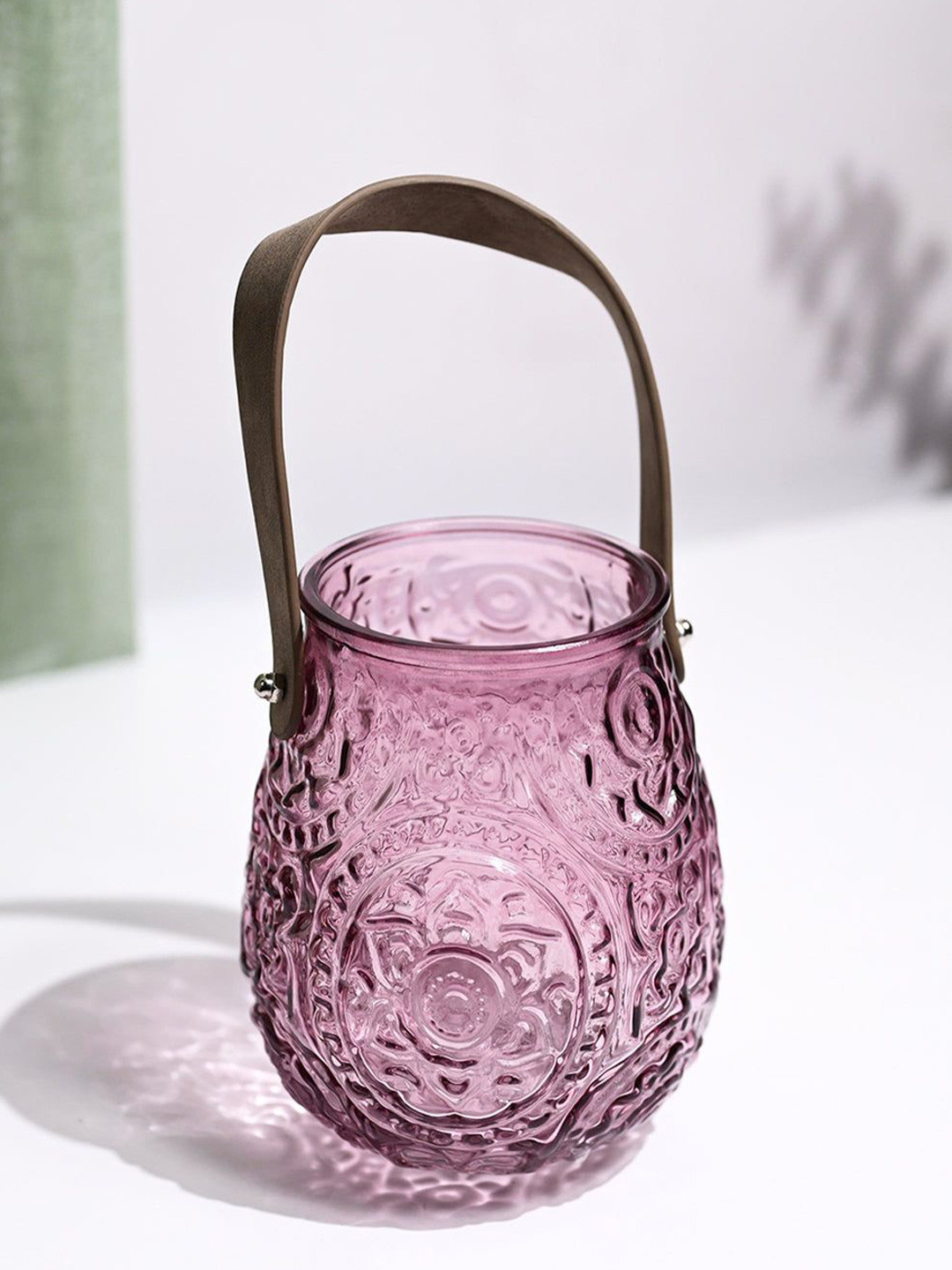MARKET99 Purple & Brown Textured Cylindrical Glass T-Light Candle Holder