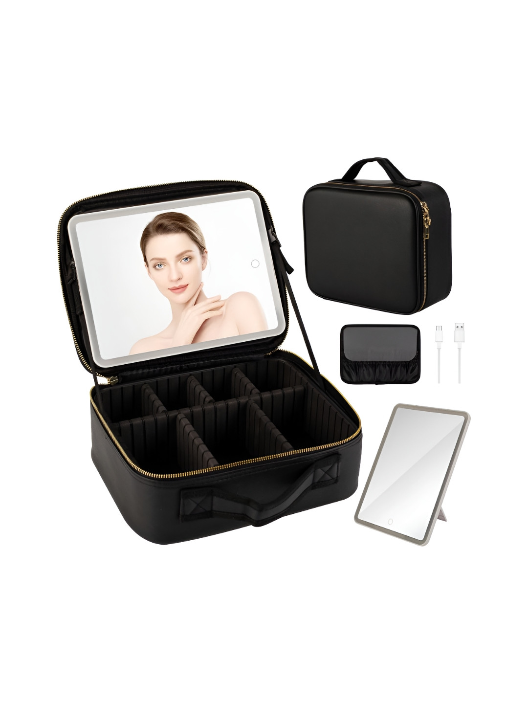 HOUSE OF QUIRK Black Setting Lighted Mirror Adjustable Makeup Organiser