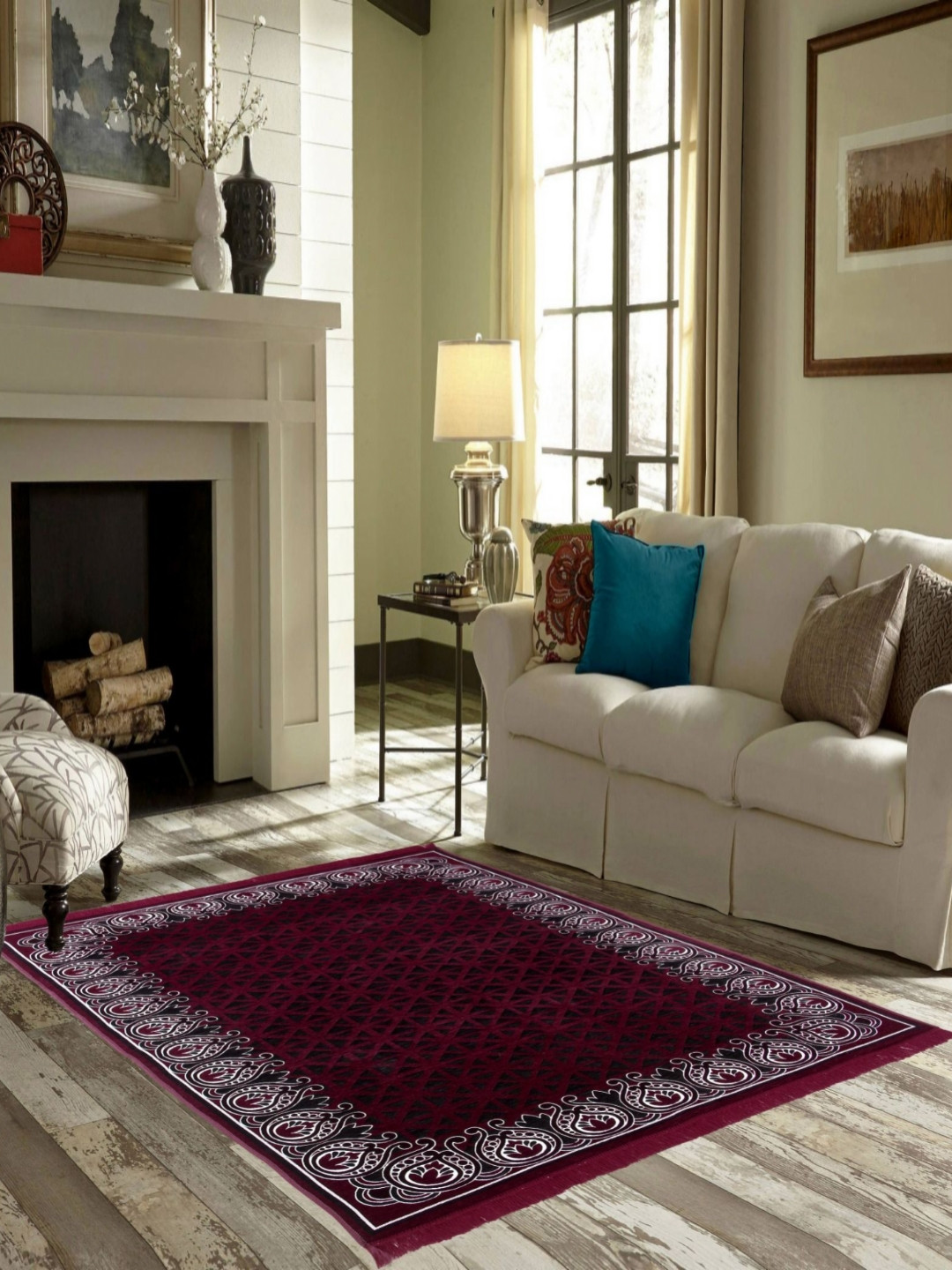 ZESTURE Red Printed Water Resistant Traditional Polyester Carpet