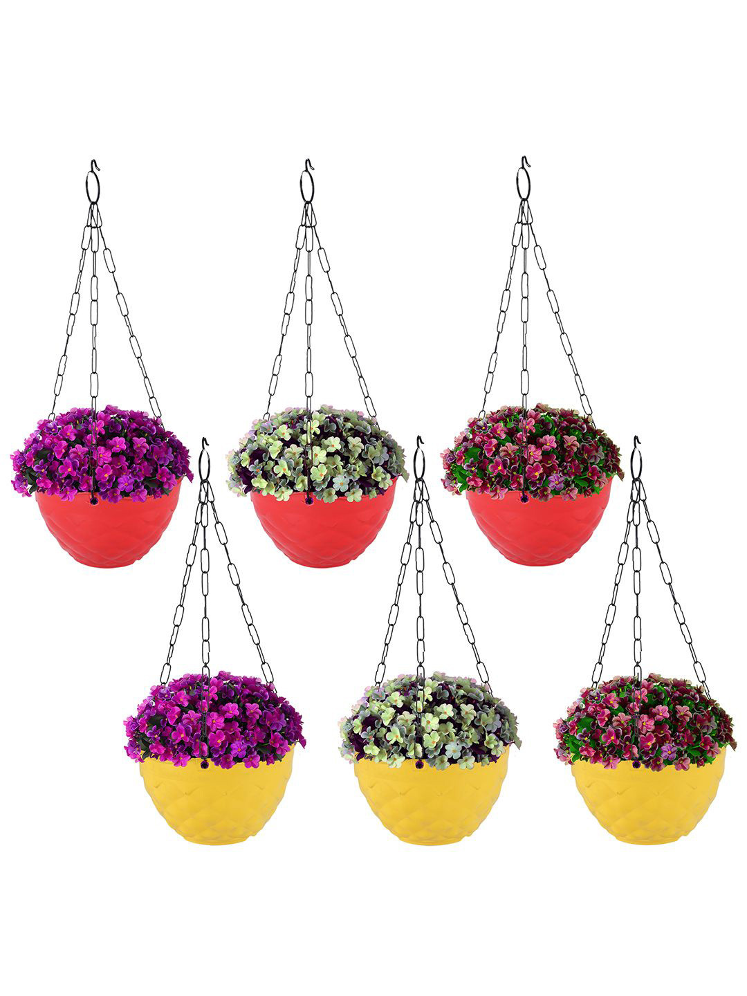 Kuber Industries Red & Yellow 6 Pieces Textured Durable Hanging Planters