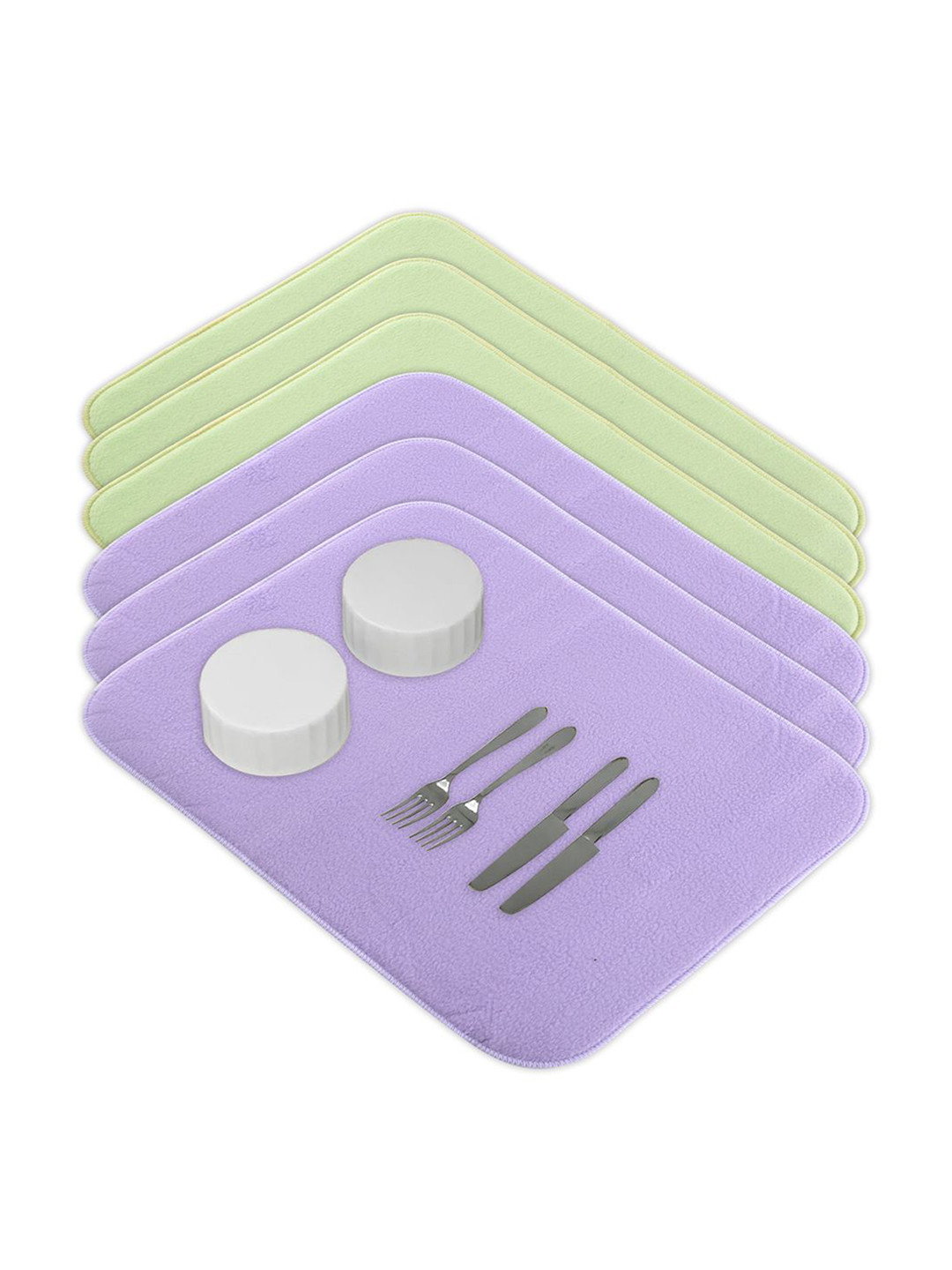 Kuber Industries 6-Pc Purple & Green Non Slip Dish Drying Mats
