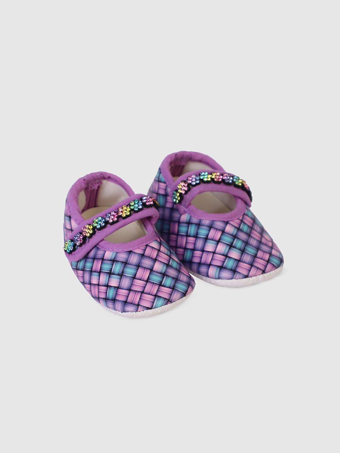 COCO CANDY Girls Checked Raxine Flap Booties Purple 11 cm
