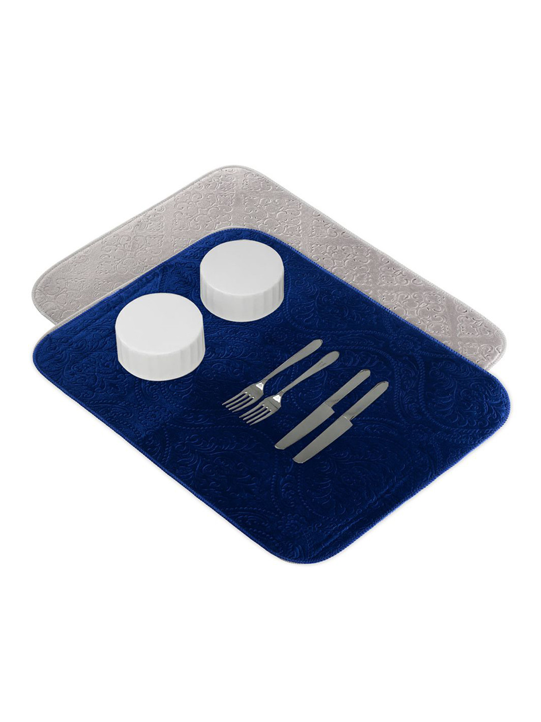 Kuber Industries 2-Pc Grey & Blue Non Slip Dish Drying Mats