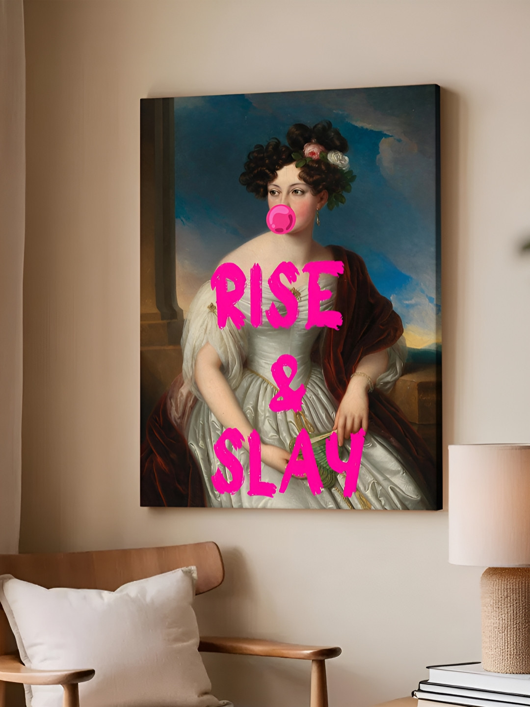 Art Street Feminist Altered Stretch Pink And White Millennials Canvas Wall Art