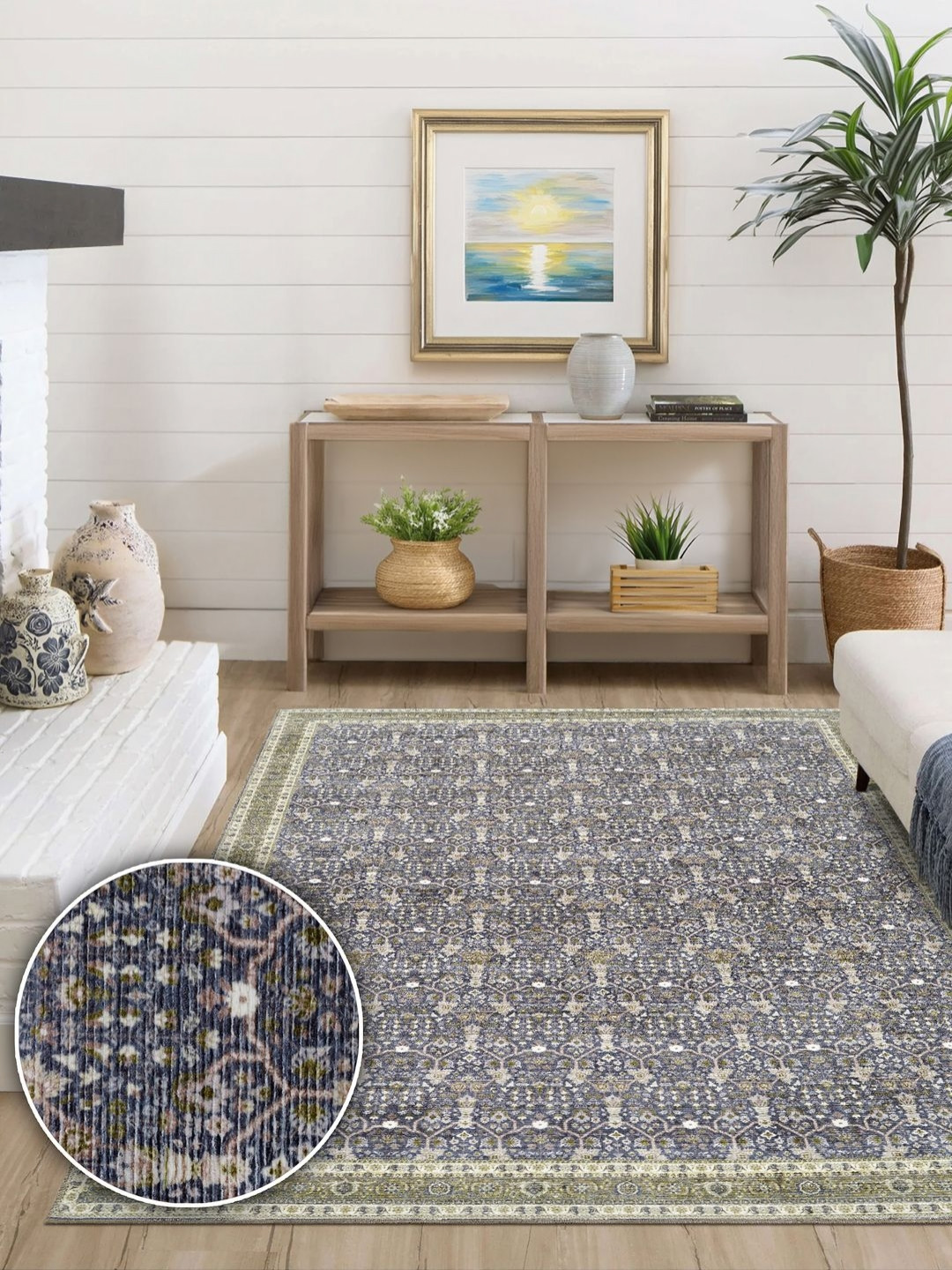 Kaleen India Navy Blue Traditional Anti-Skid Polyester Carpet