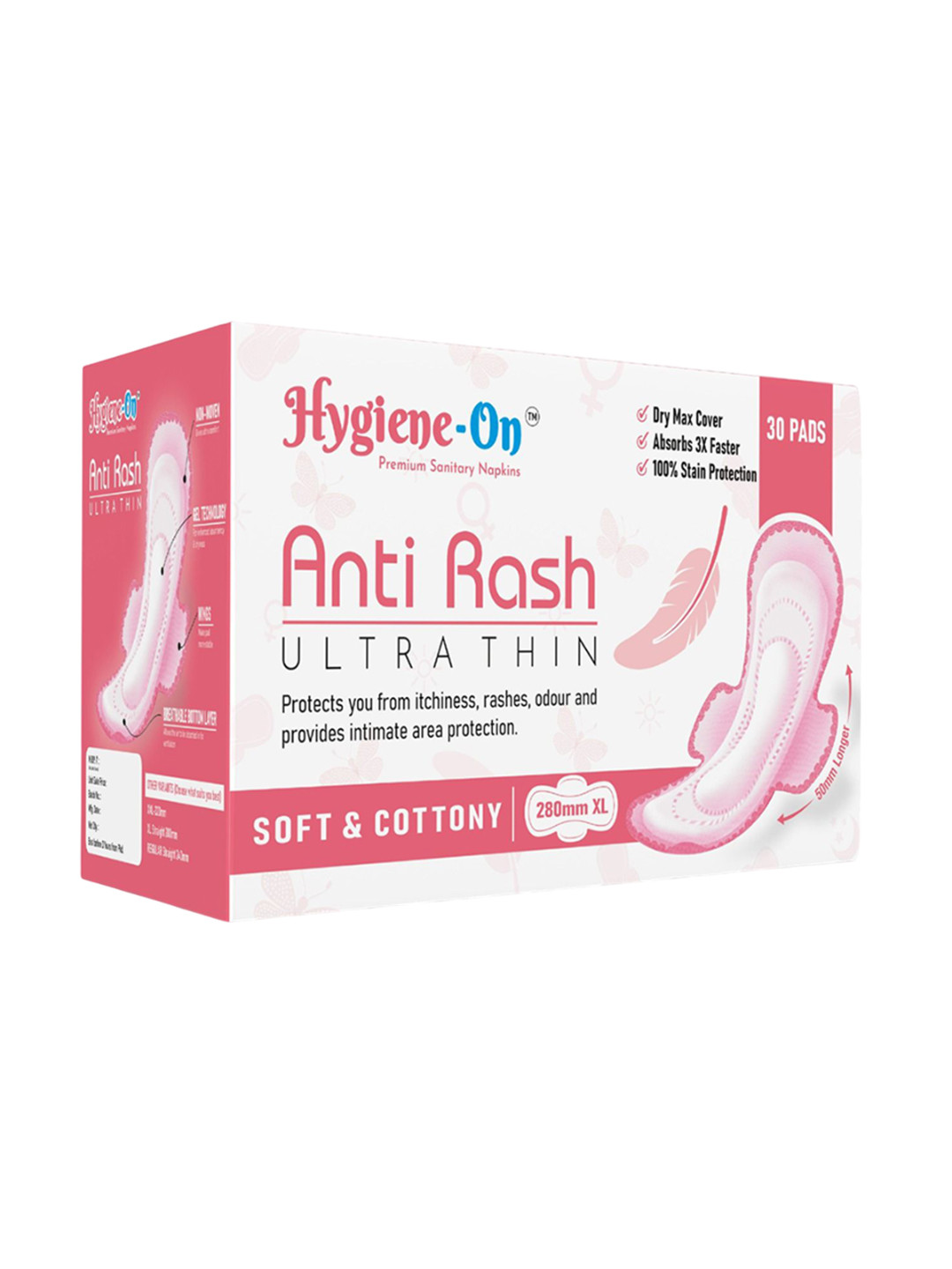 Hygiene-On Anti-Rash Ultra Thin Soft Sanitary Napkin - 30 Pads - XL