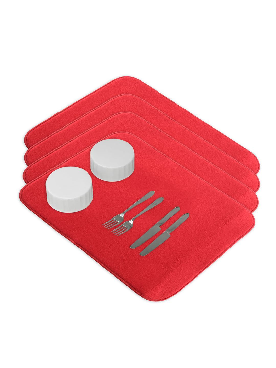 Kuber Industries 4-Pcs Red Non Slip Dish Drying Mats