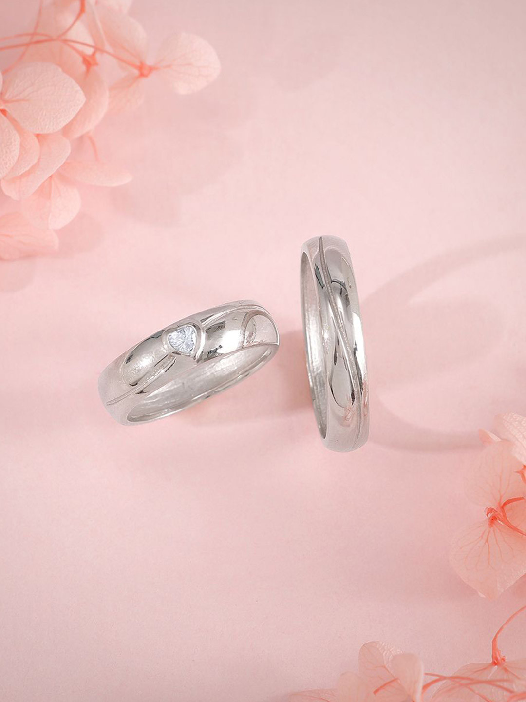 GIVA Unisex Set Of 2 Rhodium-Plated 925 Silver Cubic Zirconia-Studded Couple Band Rings