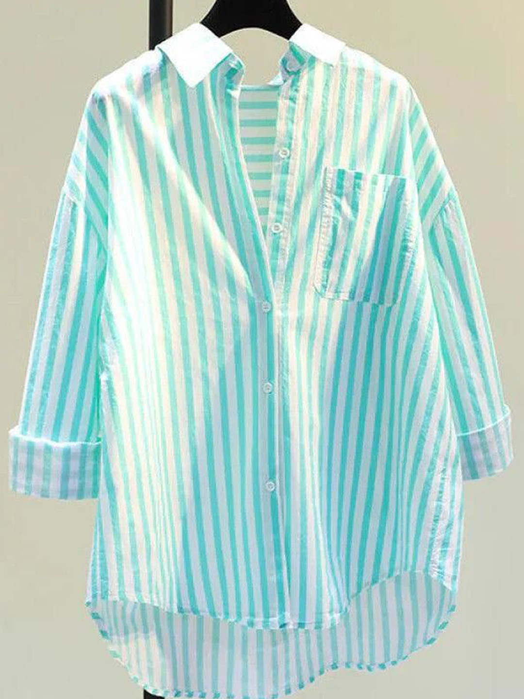 Miss Mosa By Akanksha  Blue Lotus Striped Summer Oversized Shirt