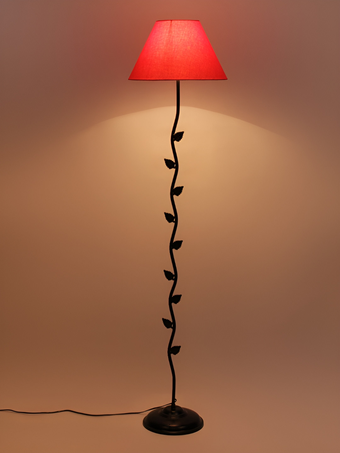 Devansh Conical Black & Orange Frustum Leaf Floor Lamp With Cotton Shade