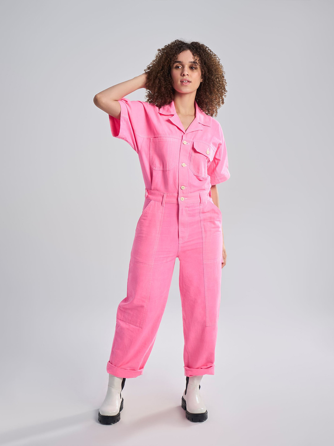 Terra Luna Basic Shirt Collar Jumpsuit