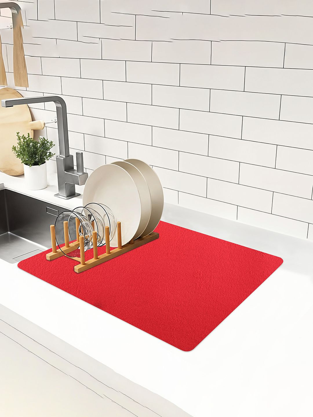 Kuber Industries Red Non Slip Dish Drying Mats