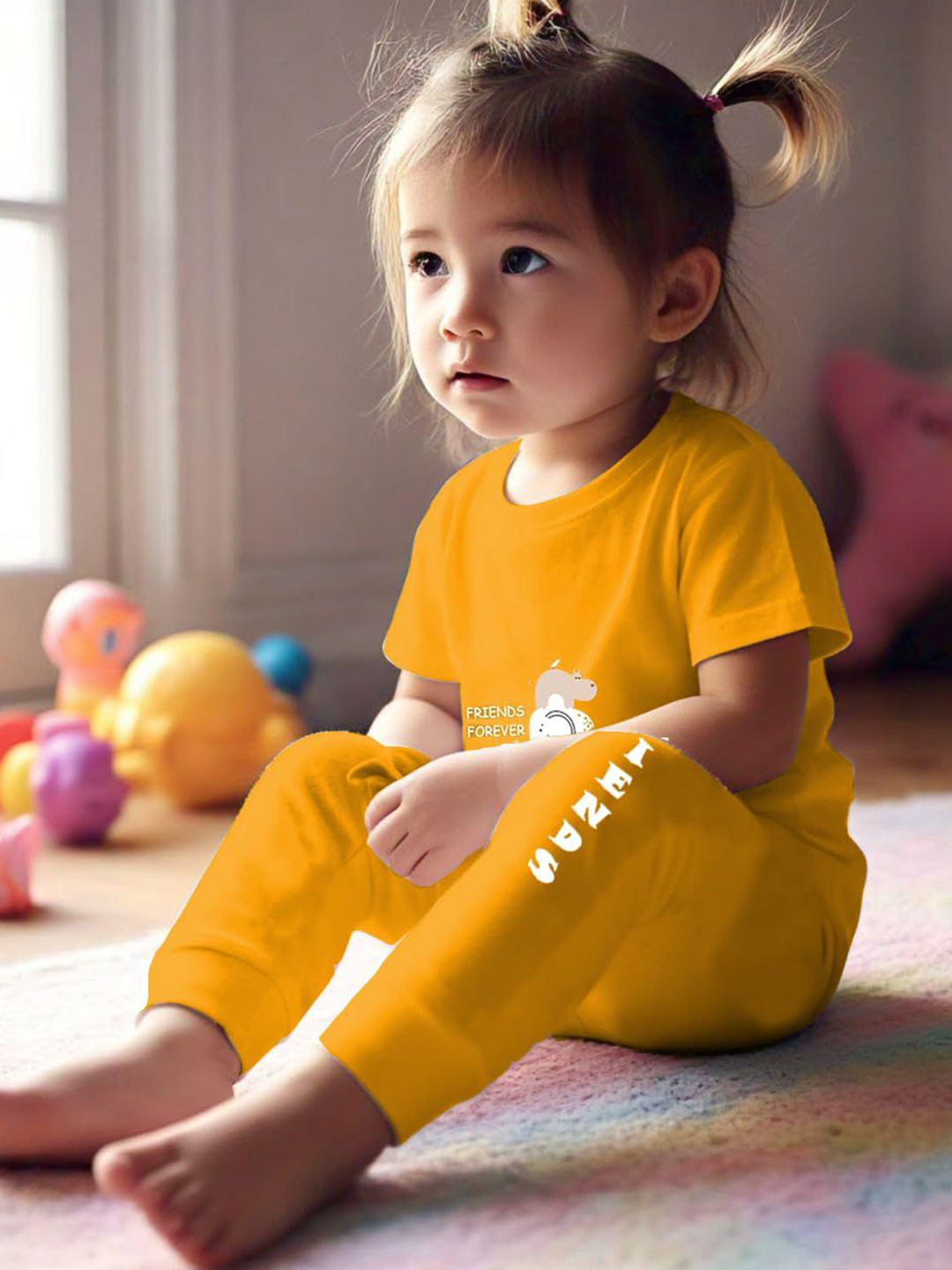 Toddylon Kids Printed Round Neck Pure Cotton T-shirt With Joggers