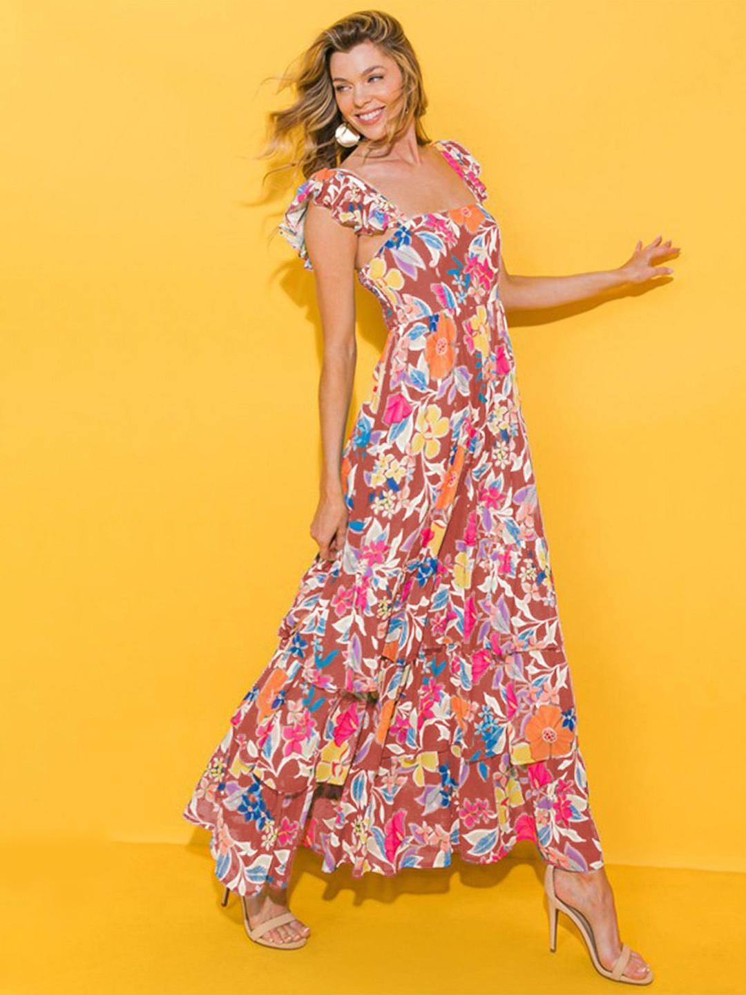Errabelly Velvet Floral Printed Fit and Flare Maxi Dress