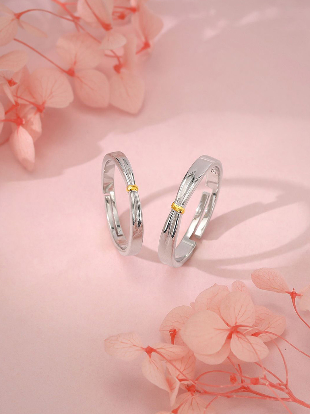 GIVA 925 Sterling Silver Set Of 2 Rhodium-Plated Twin Flame Adjustable Couple Band Rings