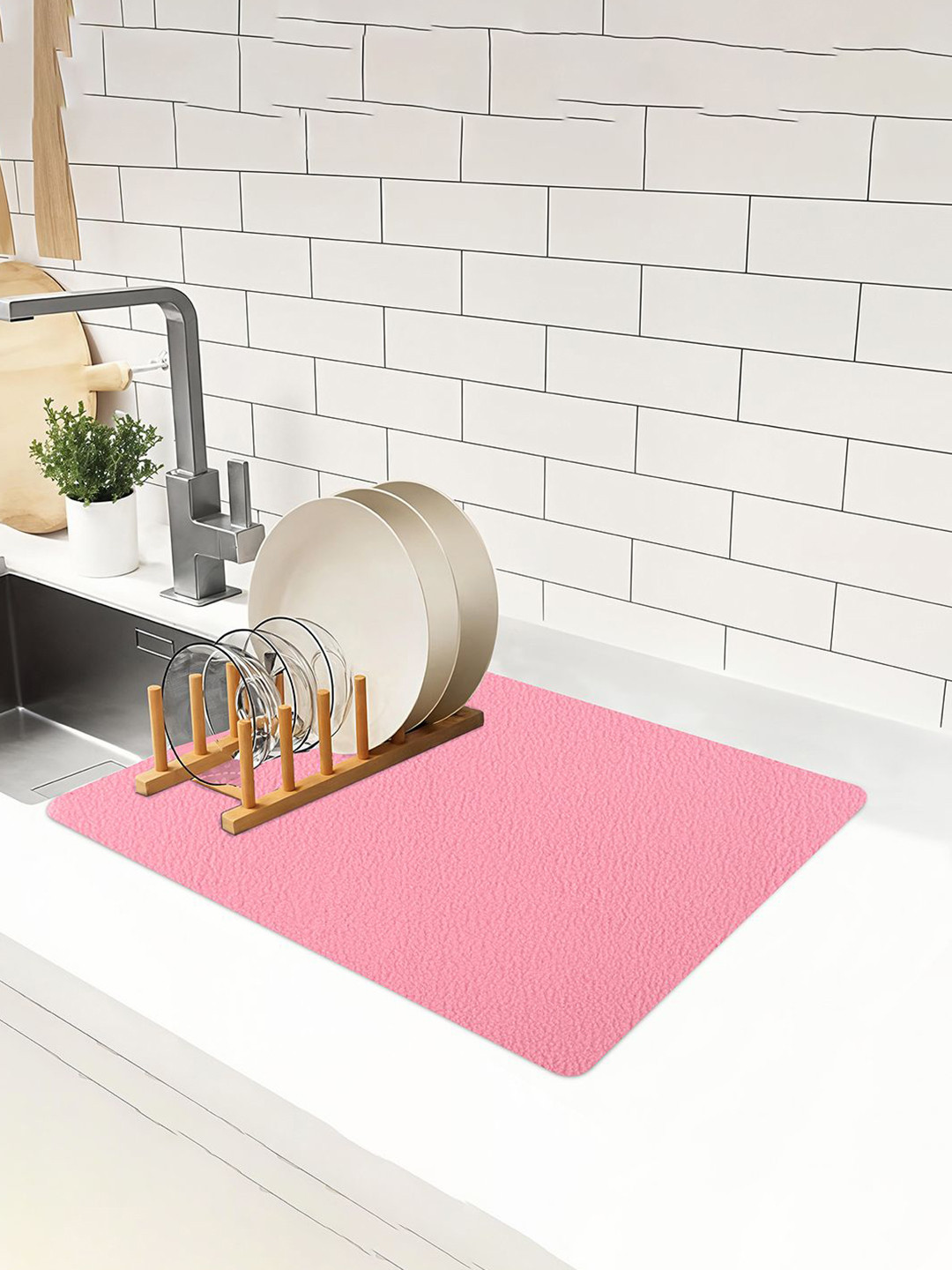 Kuber Industries Pink Non Slip Dish Drying Mat
