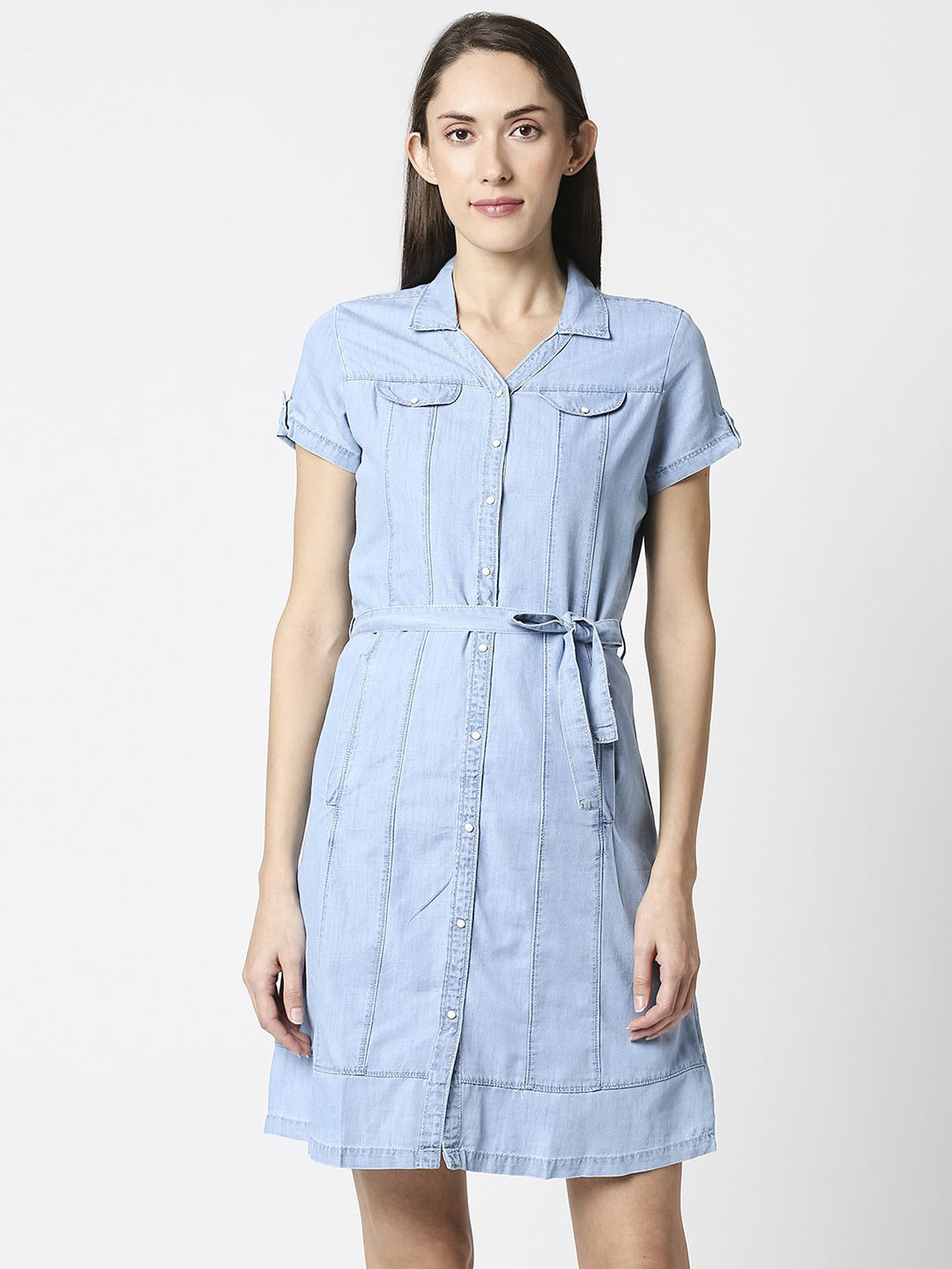 Kraus Jeans Tie-Ups Detail Denim Shirt Dress
