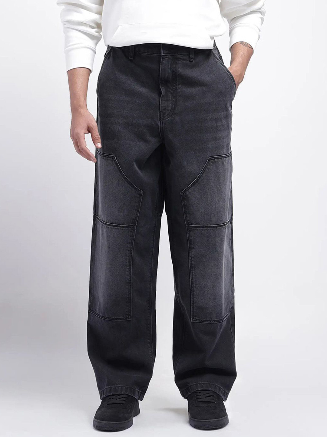 RARE RABBIT Cruz Men Primary Black Light Fade Cotton Jeans - Baggy