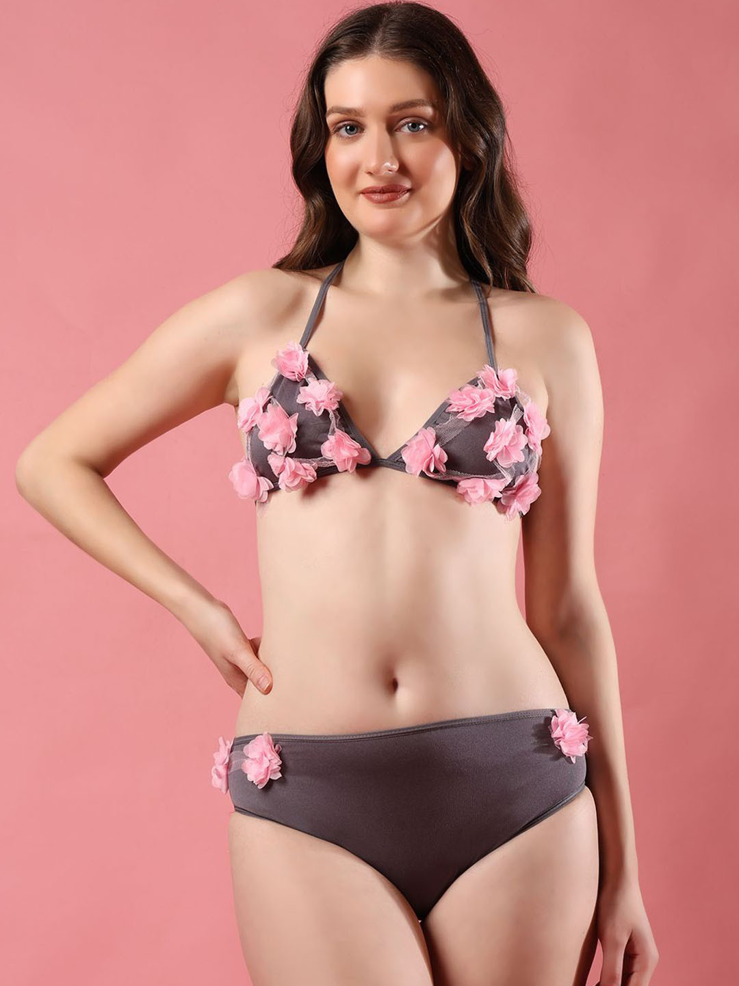 wincly fashion Self-Design Flower lingerie set