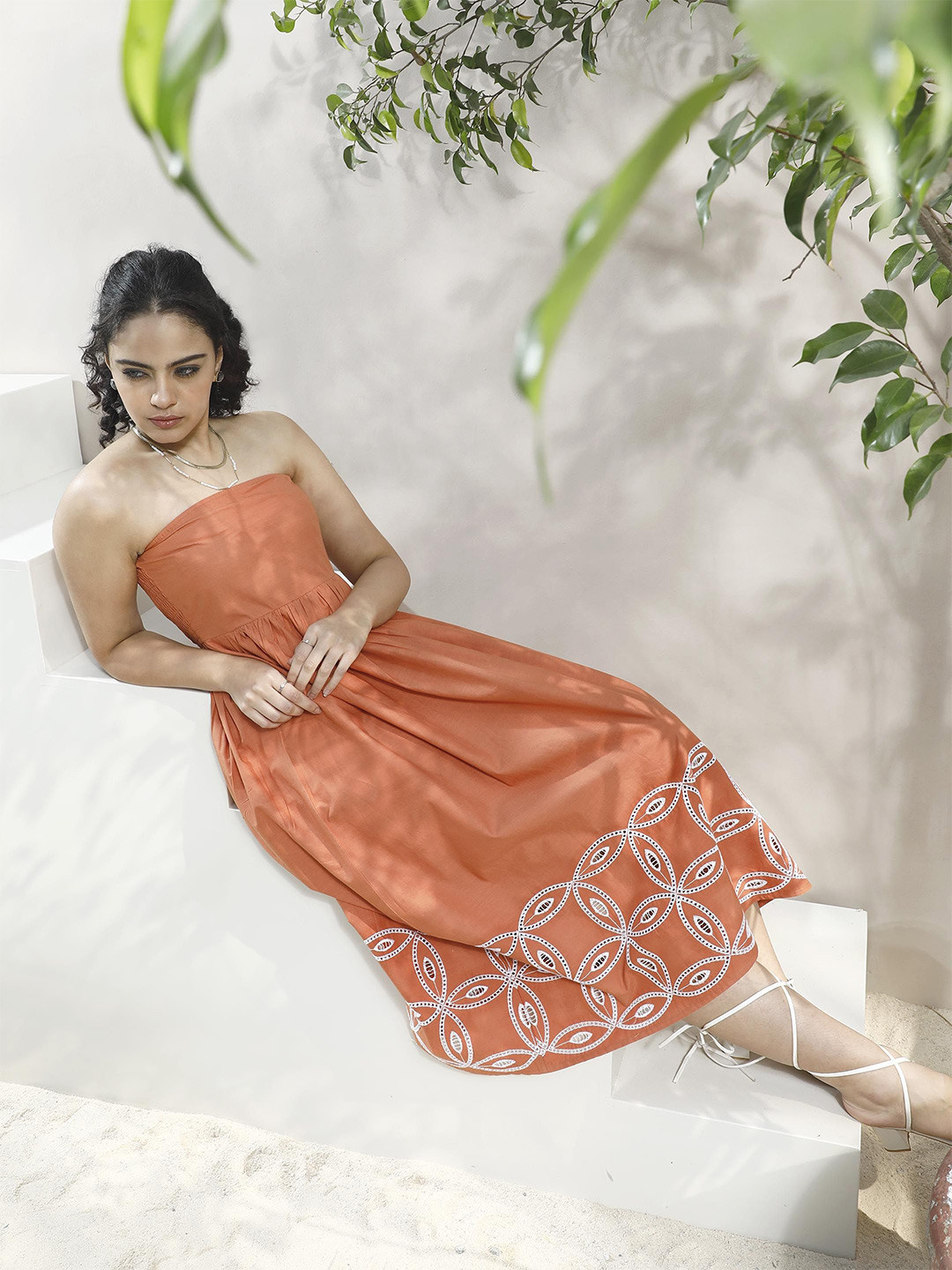 Boho By Athena Women Bohemian Embroidered Off-Shoulder Fit & Flare Midi Dress ADR-18428-