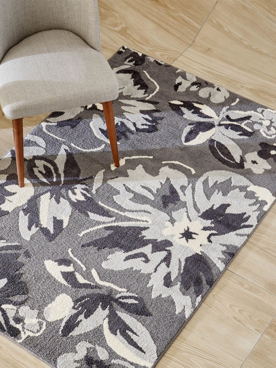 Home Centre Savanna Bloomery Grey & Cream Colored Floral Printed Carpet
