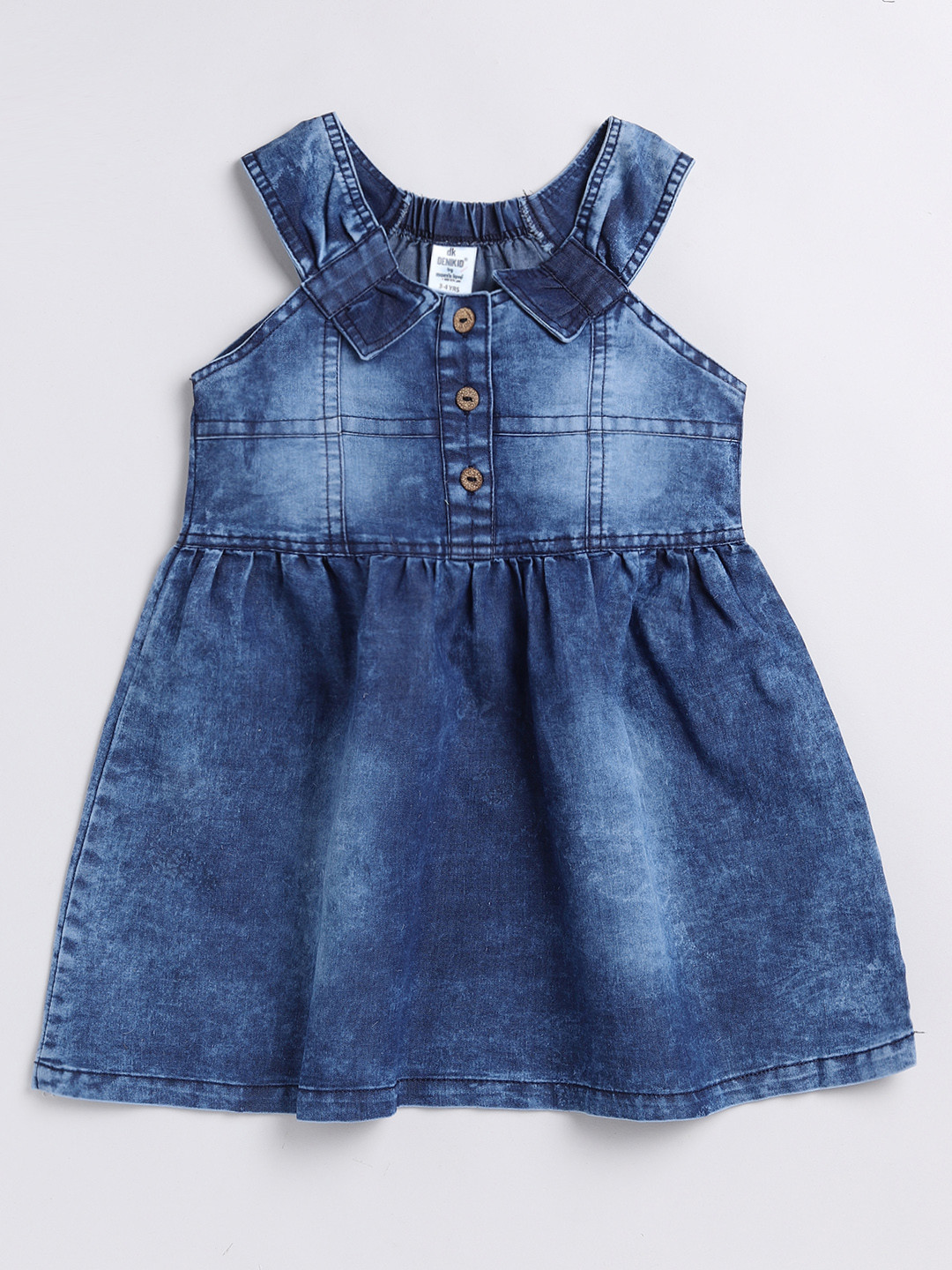 Here&Now X Denikid Girls Pure Cotton Gathers Denim A-Line Dress