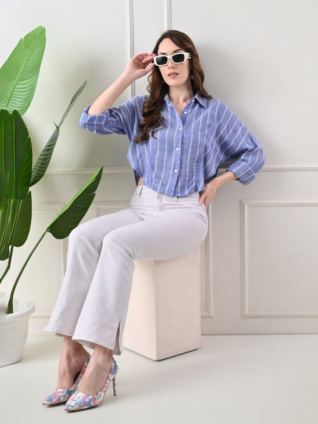 LABEL REGALIA Women Smart Slim Fit Opaque Striped Casual Shirt