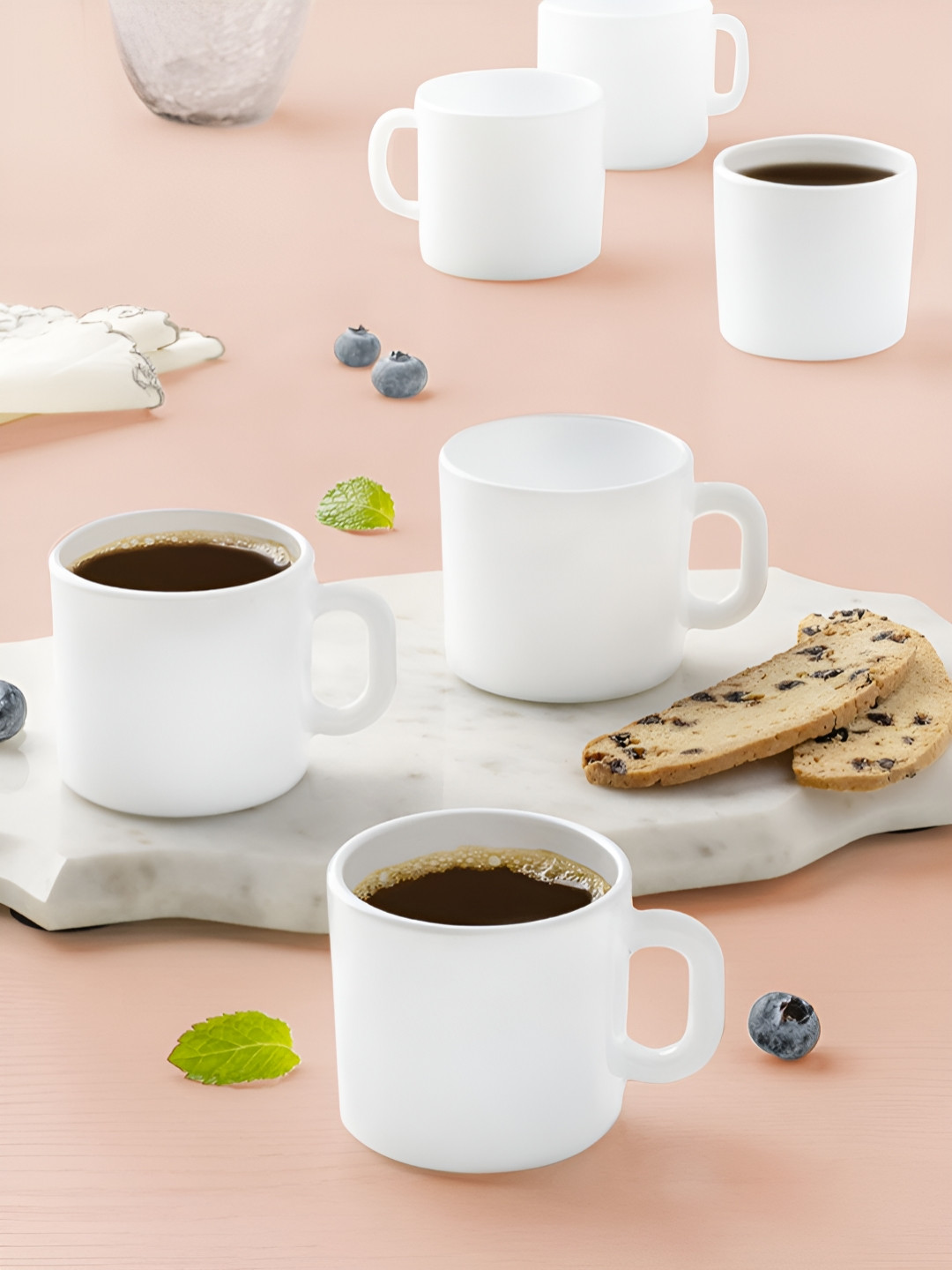 Larah by BOROSIL Novelty White 6 Pcs Opalware Matte Mugs 100 Ml