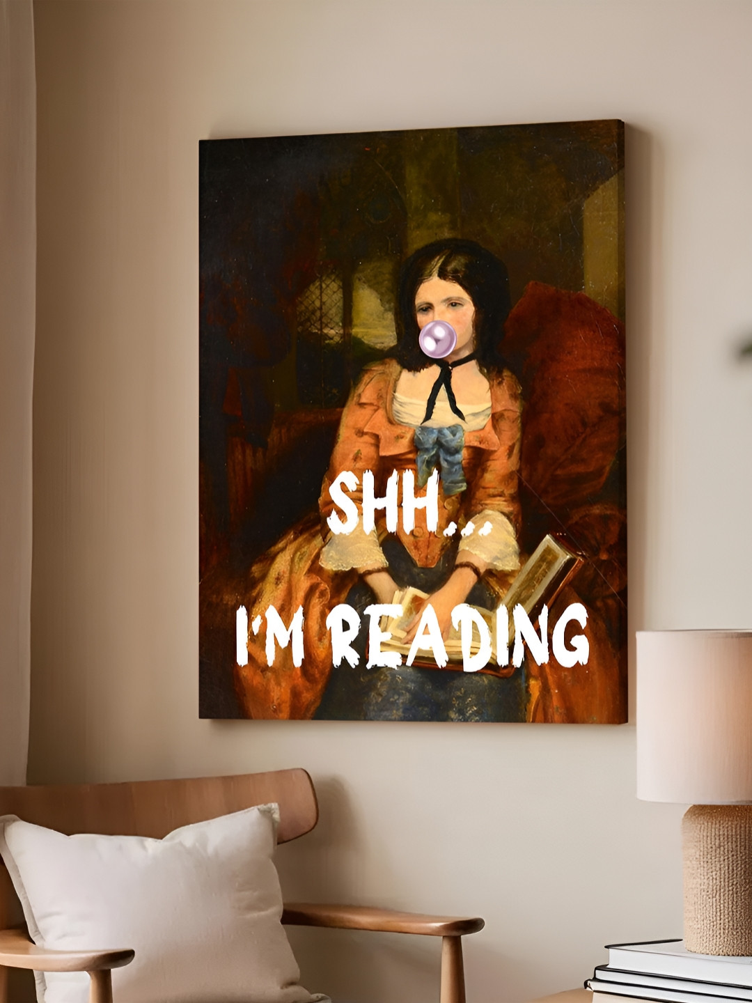 Art Street Feminist Altered Stretch Orange And White Millennials Canvas Wall Art