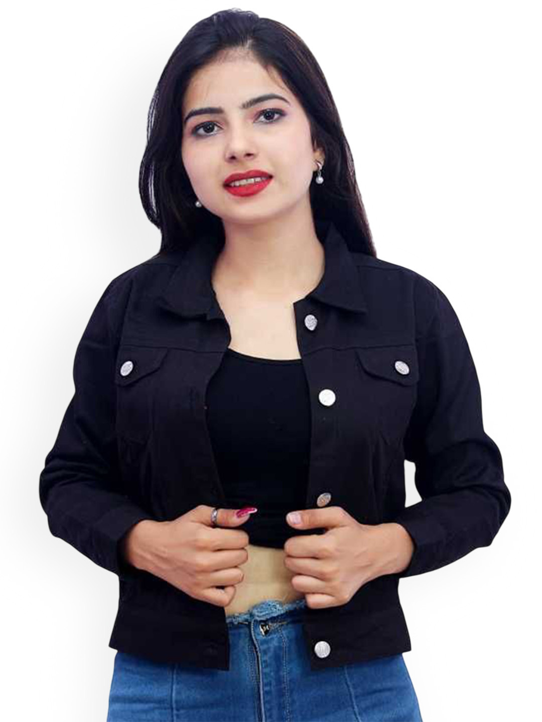 S.A.F CREATION Women Geometric Cotton Lightweight Denim Jacket with Embroidered