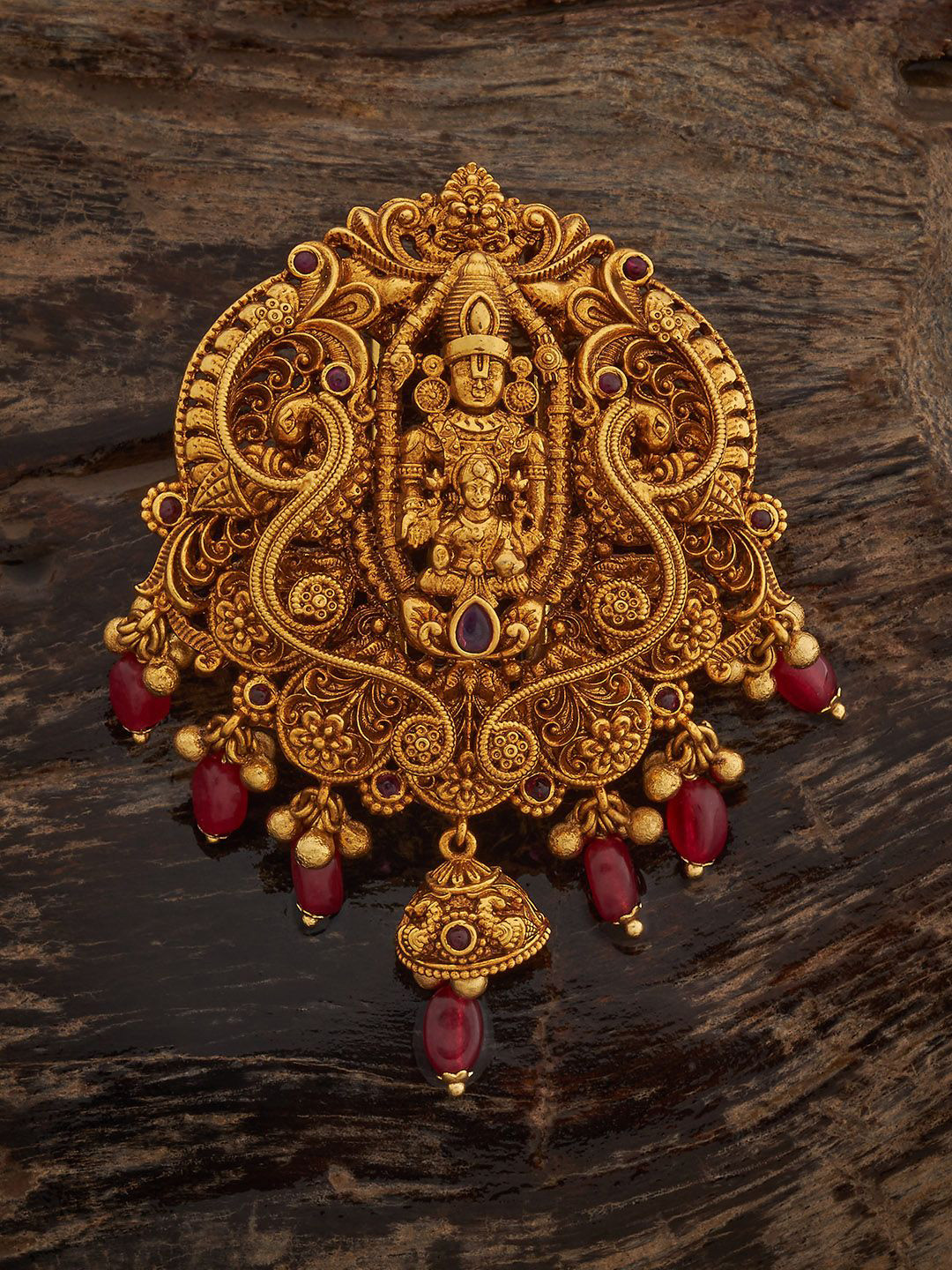 Kushal's Fashion Jewellery Women Ruby Gold-Plated Ethnic Antique Hair Brooch