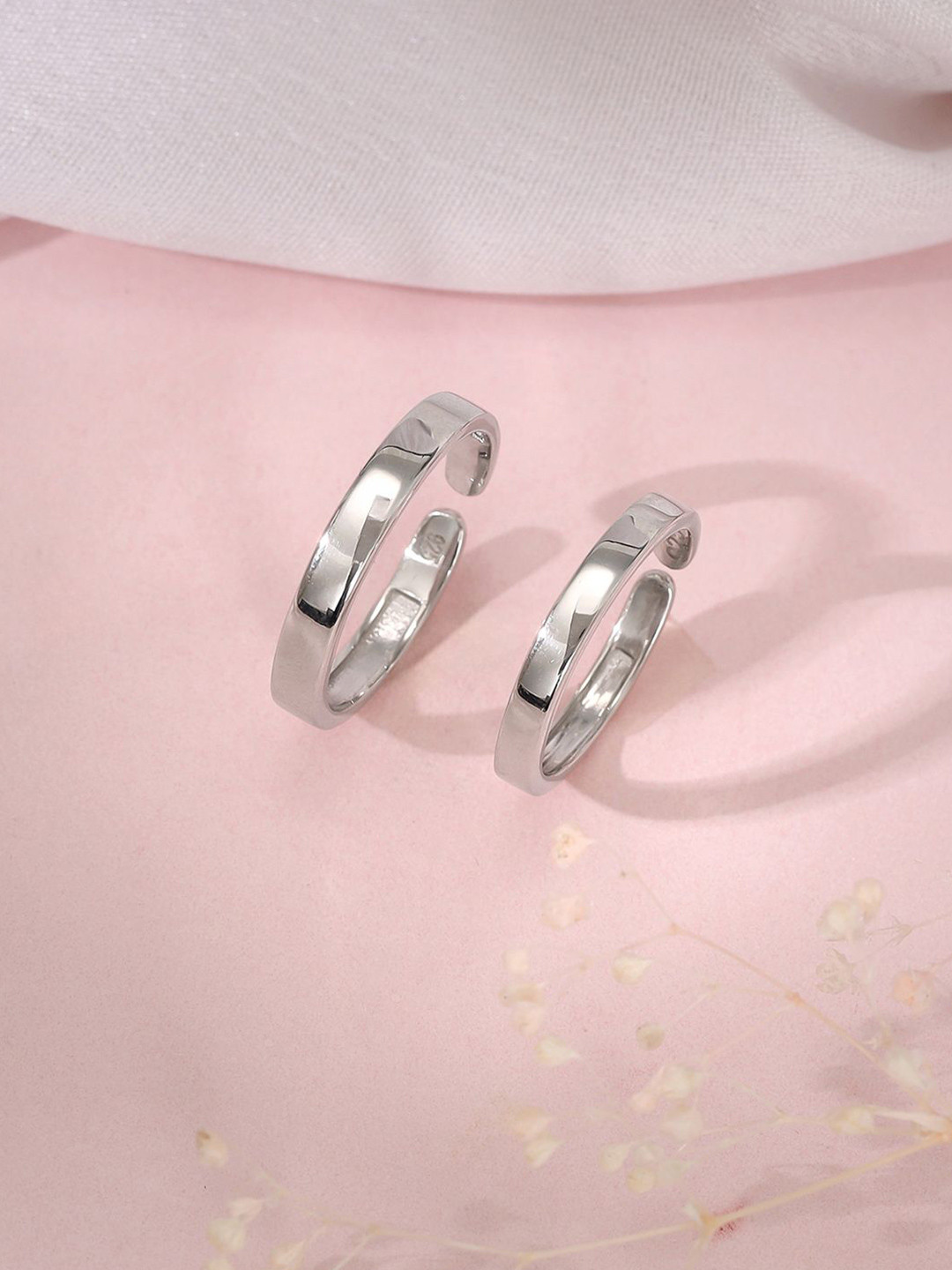 GIVA 925 Sterling Silver Set Of 2 Rhodium-Plated Adjustable Endless Us Couple Band Rings