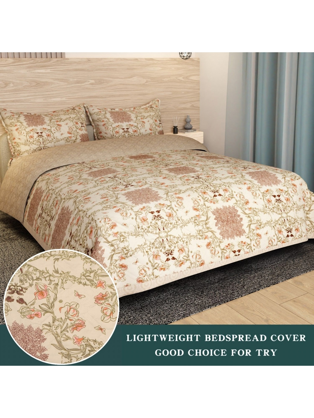 Innovative Edge Brown Floral Printed Cotton 210 TC King Bedsheet Set  2.54 m x 2.28 m