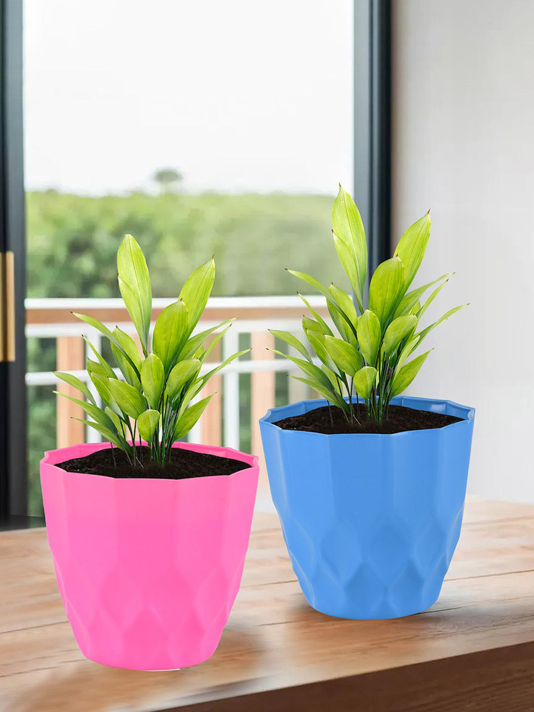 Kuber Industries Pink & Blue 2 Pieces Textured Durable Flower Pot Planters