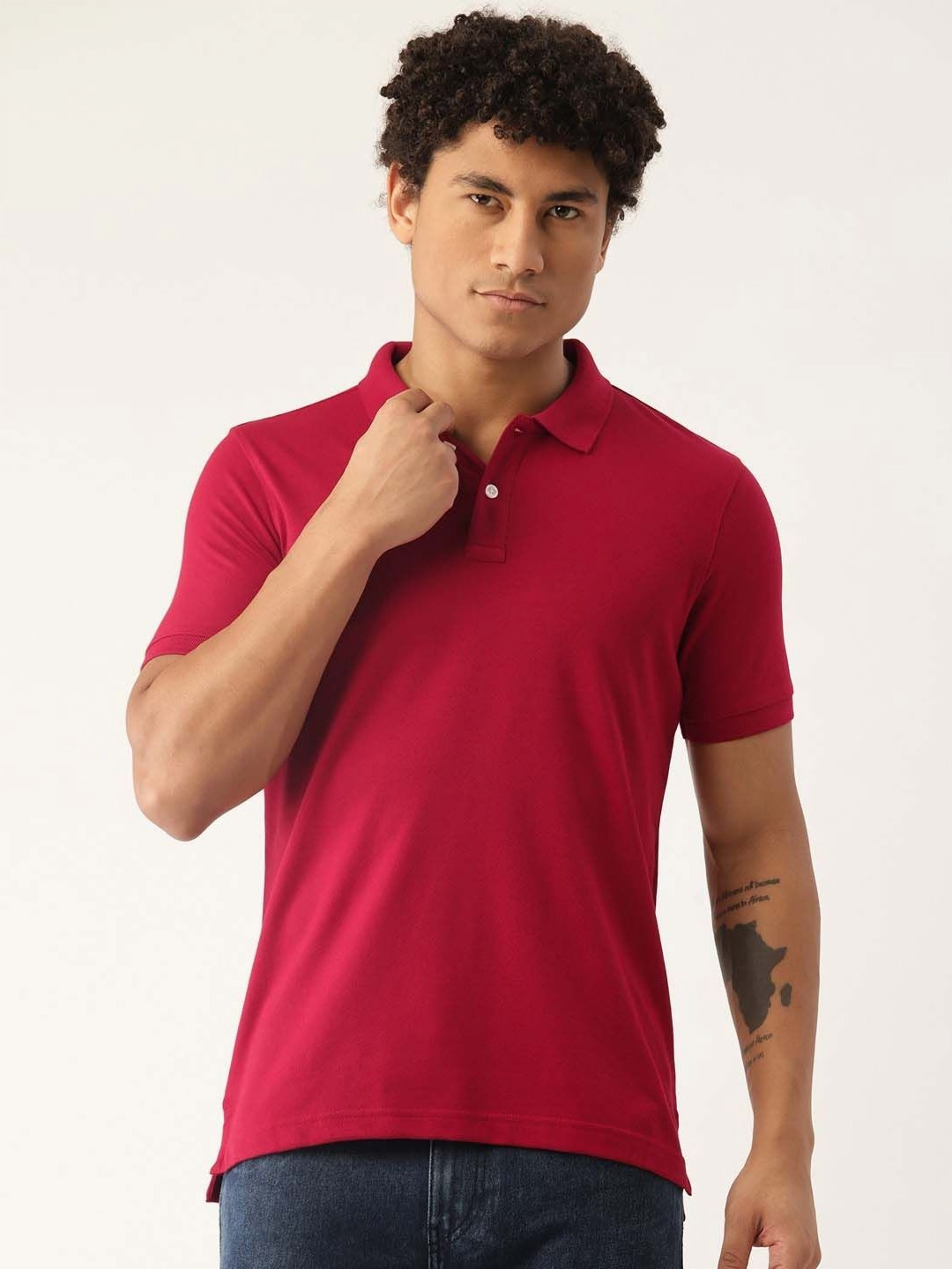 Organic Chics Men Anti Odour Solid Polo Collar Cotton Slim Fit T-shirt