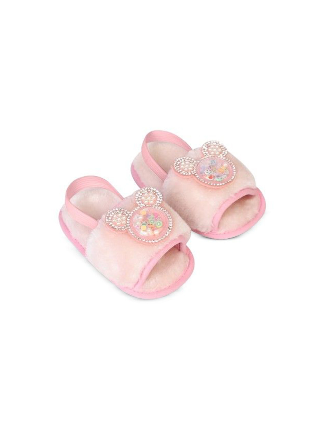 COCO CANDY Girls Bunny Fur Sandals Pink 11 cm