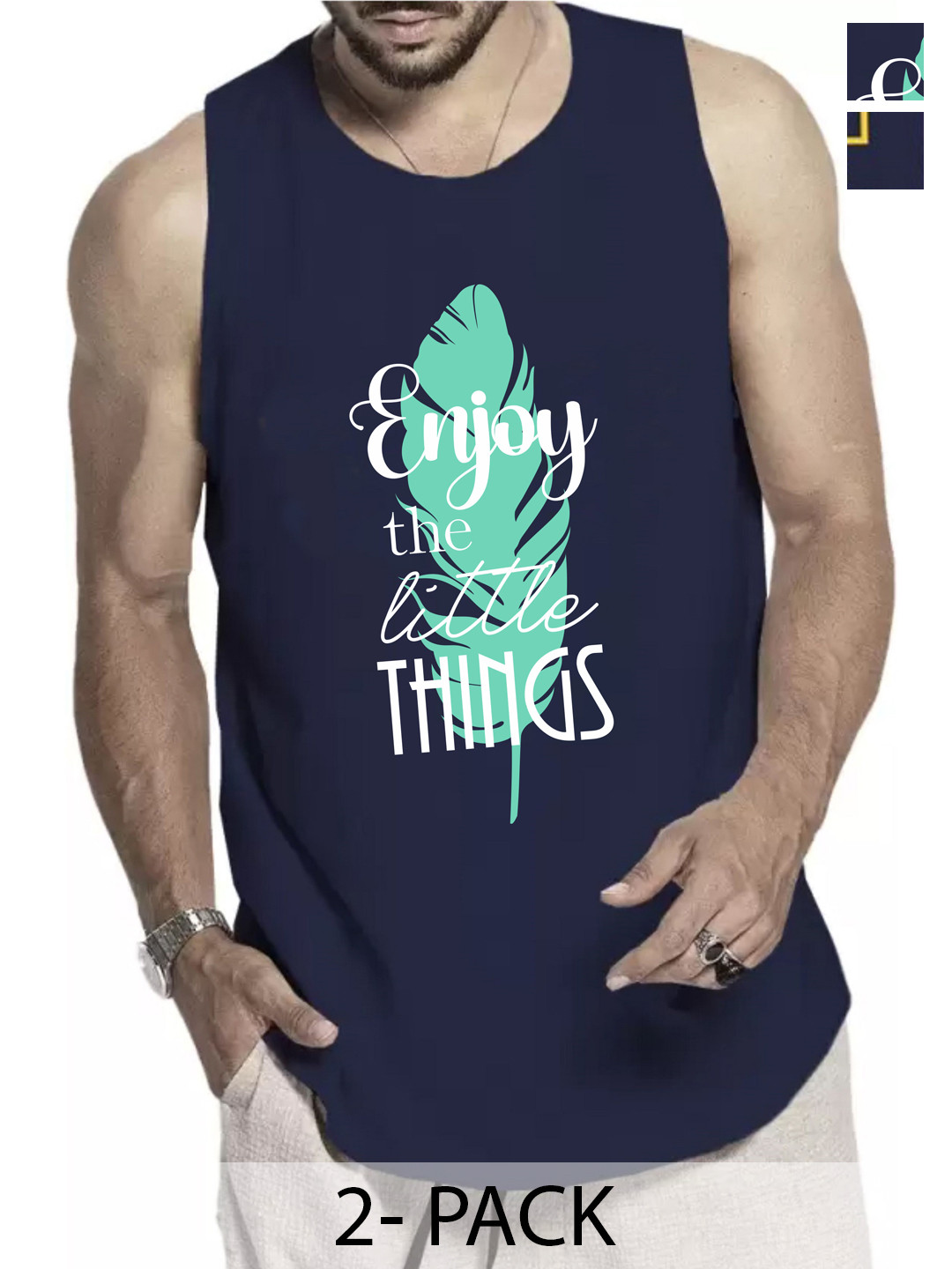 WOOSTRO Pack Of 2 Printed Cotton Innerwear Vests RS26 (ENJOY NAVY)(HARD NAVY)